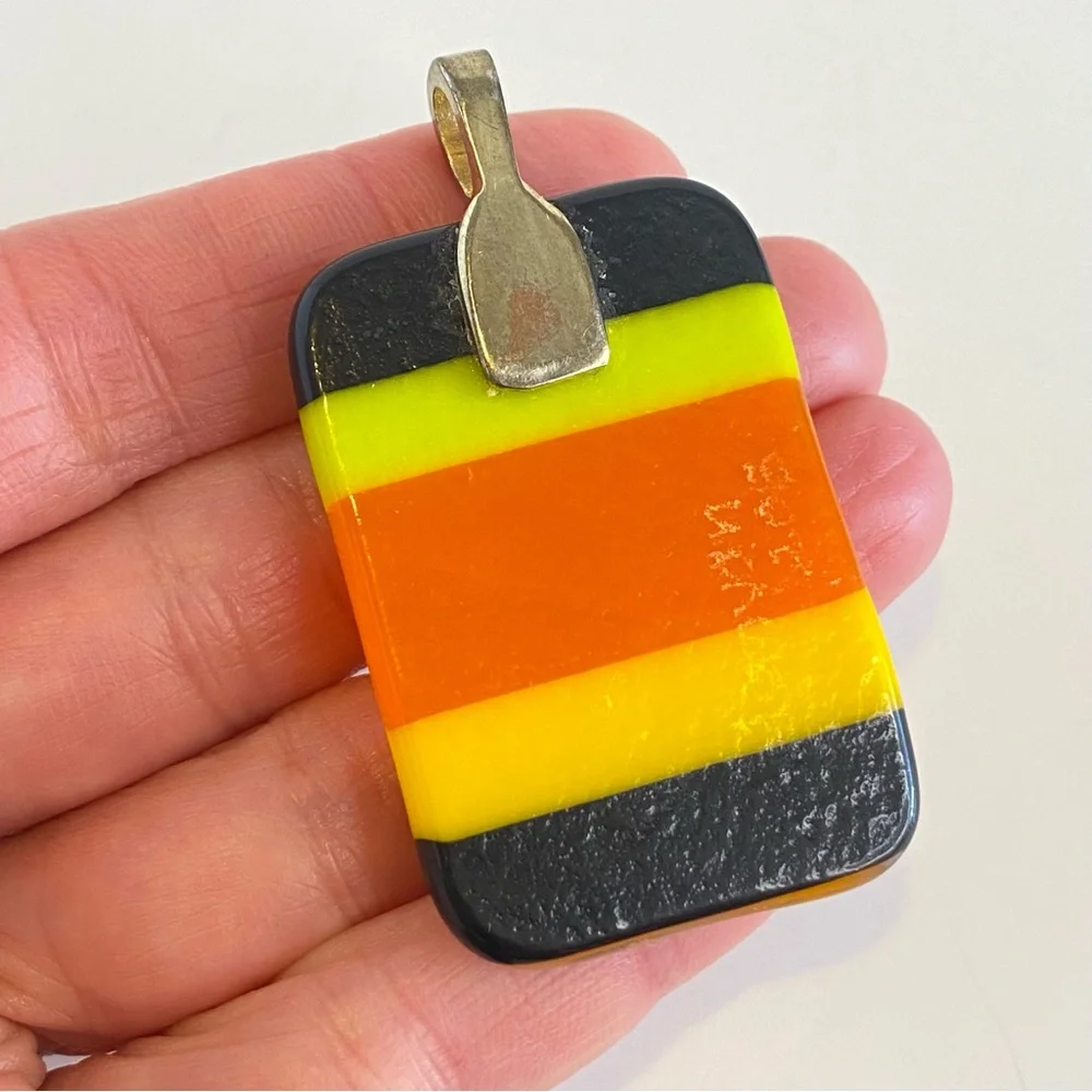 Damyan‎ Art Glass Pendant 2013 Modernist Color Block Yellow Orange Black Stripe